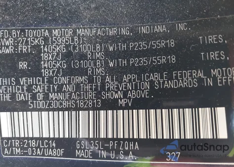 2017 Toyota Sienna Xle 7 Passenger from USA, damaged, VIN 5TDDZ3DC8HS182813